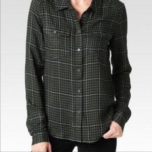 Paige Button Down Green and Black Plaid Top